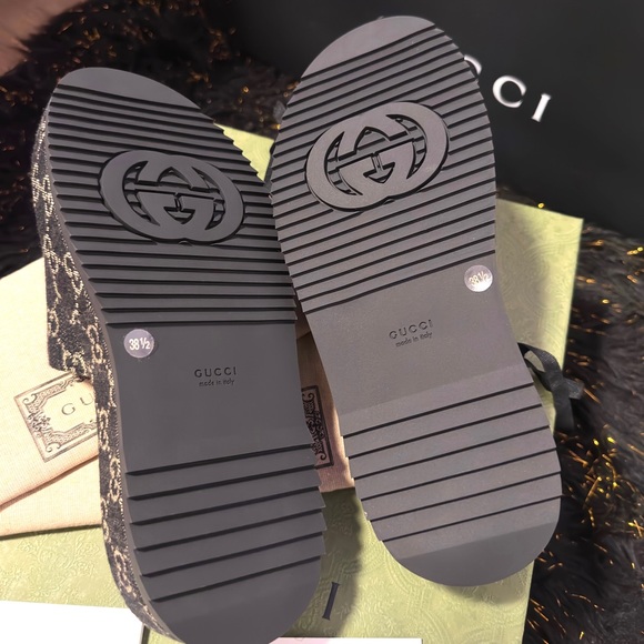 💯🌺 GUCCI Angelina GG logo denim platform slides sandals - Picture 10 of 12
